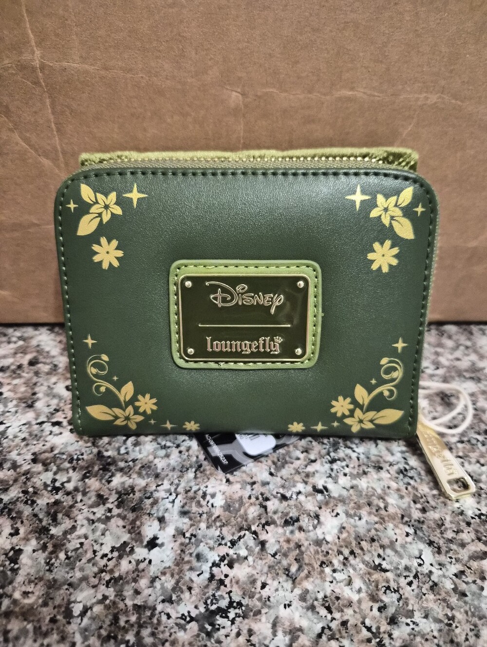 Loungefly Tinker Bell Green Velvet Floral Embroidered Top-Handle Bag And Wallet - Picture 8 of 10